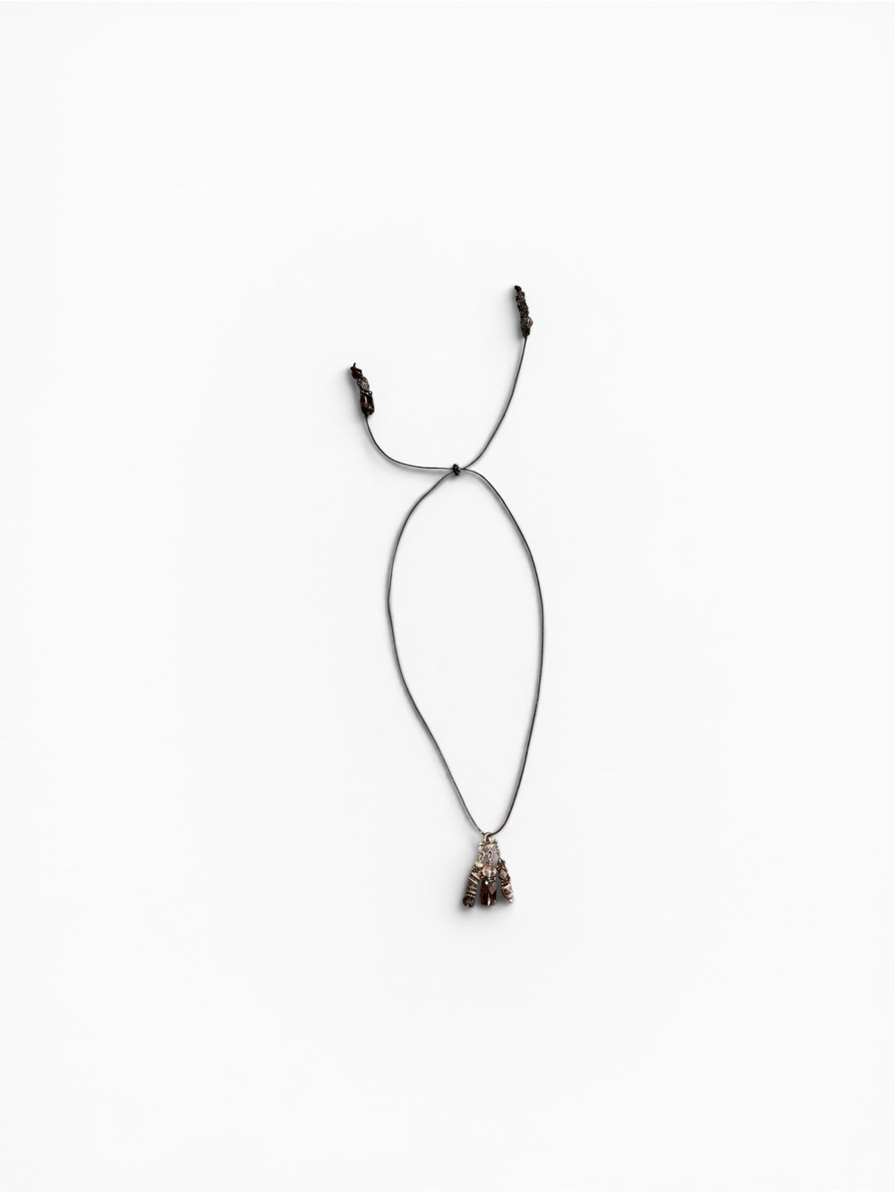 Silver Tone Adjustable Beaded Necklace with Brown, Gray, Tan, and Dark Red Beads